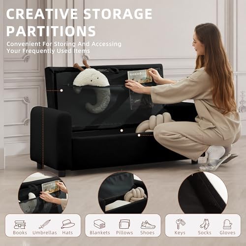 48" Ottoman with Storage, Tufted Storage Ottoman Bench, Convenient Livin...