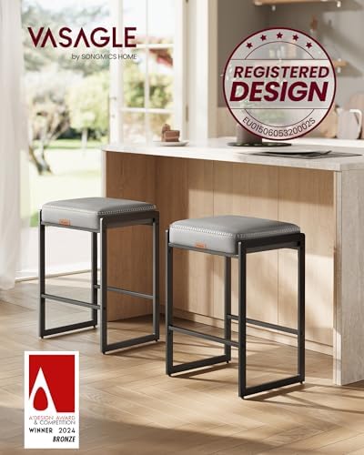 VASAGLE Bar Stools Set of 4, Counter Height, PU Leather, 26-Inch