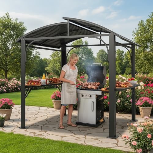 Domi Hardtop Grill Gazebo 8x5FT, Grill Canopy for Outdoor Grill w/Double Galv...