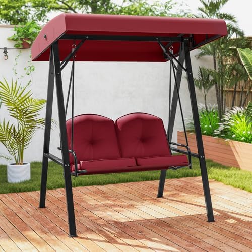 Tangkula 2 Person Porch Swing, Patio Swing with Adjustable Canopy, Heavy-Duty...