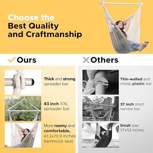 ADVOKAIR Hammock Chair Hanging Chair Rope Swing XXL - Max 500lbs, 70in Large ...