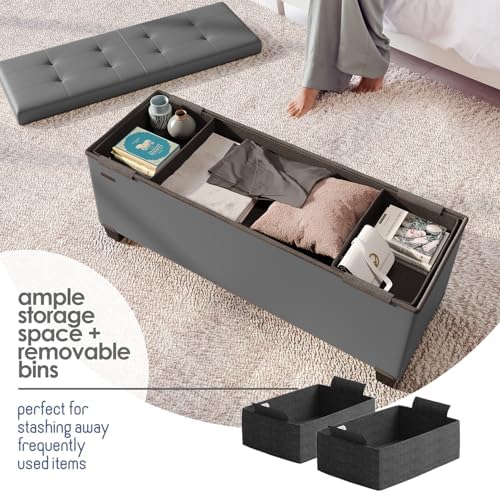Storage Ottoman Bench with Bins, 43-in Storage Bench for Bedroom End of Bed, ...