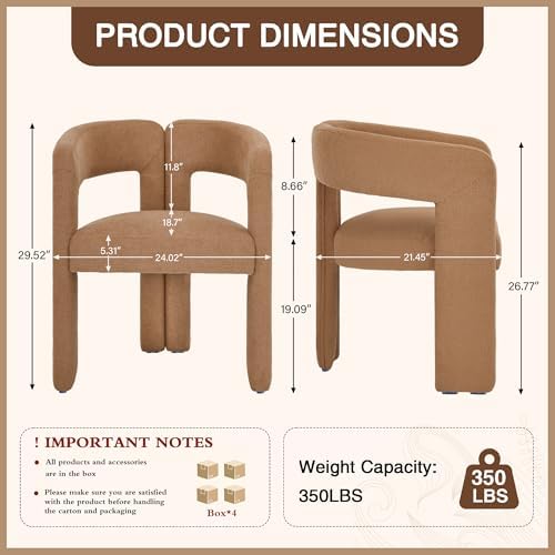 adochr Barrel Dining Chairs Set of 4,Linen Accent Chairs with Arms,Brown