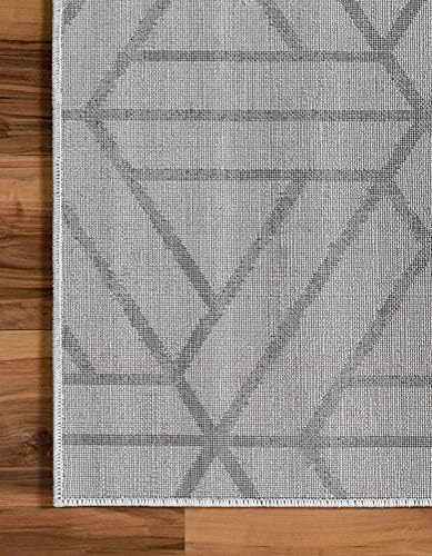 Rugs.com Lattice Trellis Collection Rug – 6 Ft Runner White Low-Pile Rug Perf...