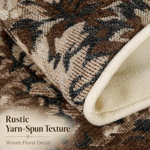 CROWNED BEAUTY Farmhouse Floral Throw Pillow Covers, 24x24, Brown, Set of 2