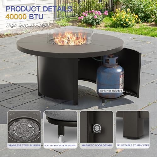 Kurapika 7 Piece Metal Moden Outdoor Patio Furniture Set with Round Fire Pit ...