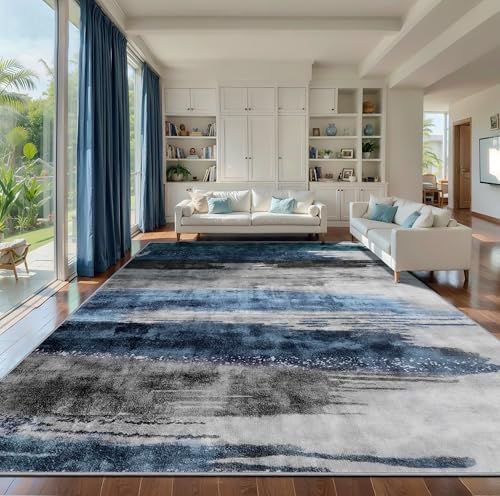 Ciicool 10x14 Area Rug Living Room Rug, Modern Abstract Washable Soft Navy