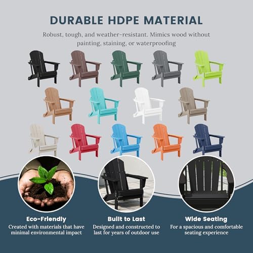 WO Home Furniture Laguna Folding Adirondack Chair, Black