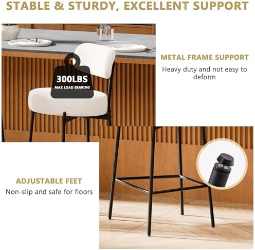DYHOME Bar Stools Set of 3, 24 Inch White Counter Stools for Kitchen Island