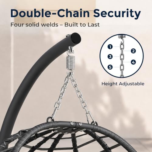 SWITTE Hanging Egg Chair with Stand Outdoor, Wicker Patio Swing, Grey