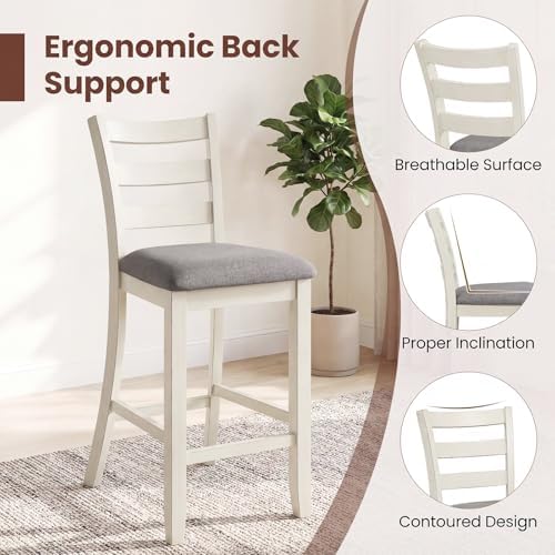 COSTWAY Set of 2 Counter Height Bar Stools with Solid Rubber Wood Frame
