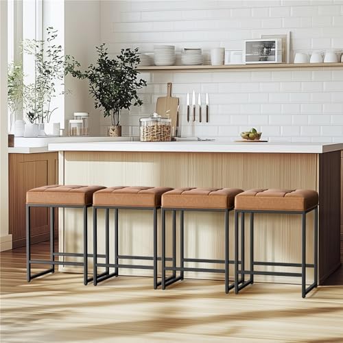 Yaheetech 24-Inch Backless Barstools Set of 2, Counter Height, Brown