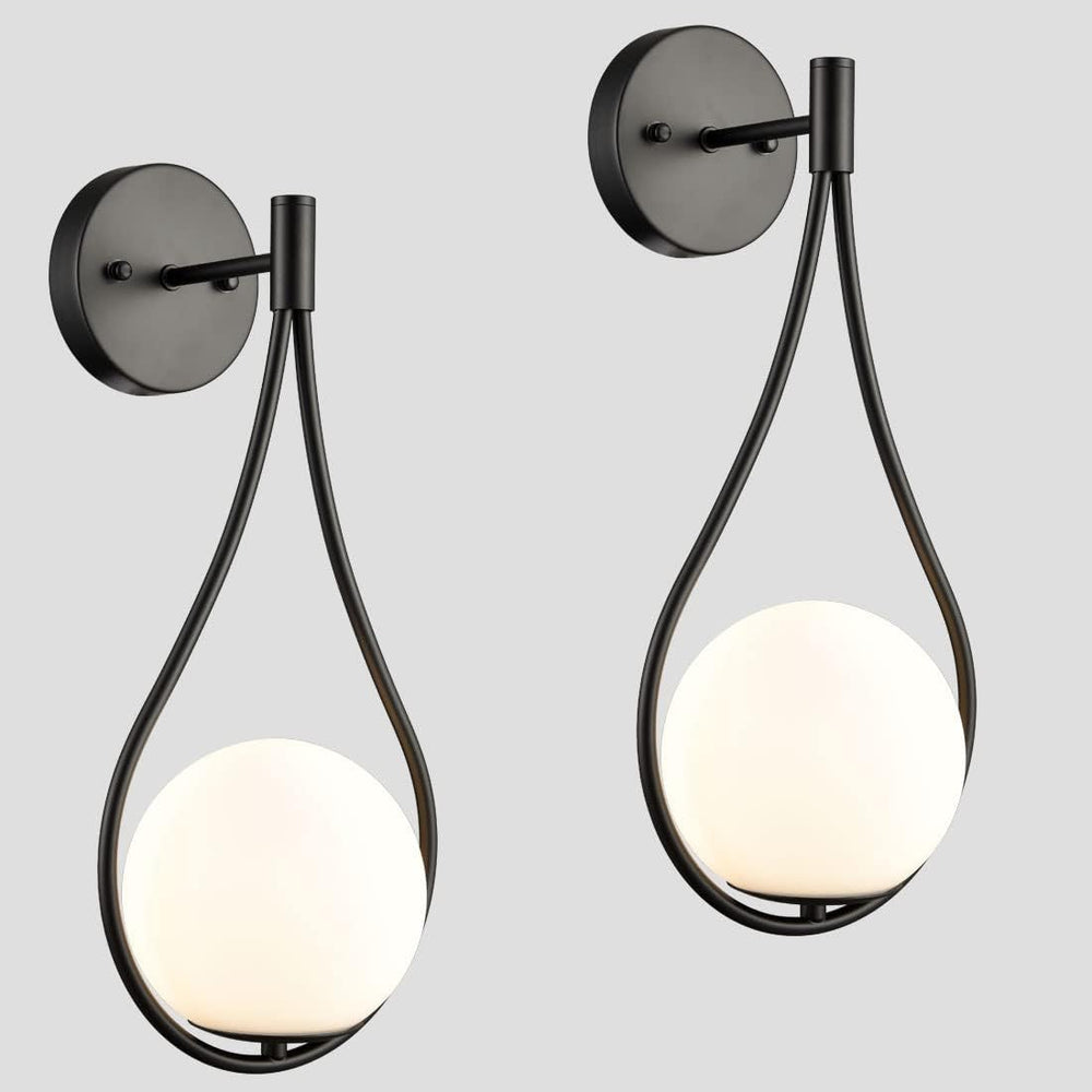 HOLKIRT Mid-Century Modern Black Wall Sconces, White Opal Glass Set of 2