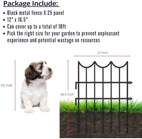ShopLaLa Decorative Fences (25 Panels) 12in(L) x 16.5in(H) Rustproof Black Me...