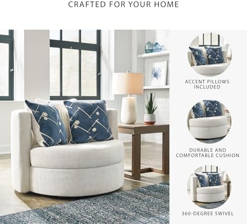 Signature Design by Ashley Oversized Round Swivel Accent Chair, Ivory