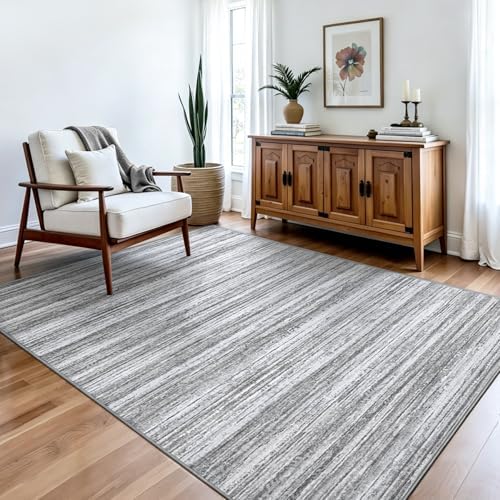 Chicrug 4x6 Grey Washable Striped Abstract Area Rug for Bedroom Living Room