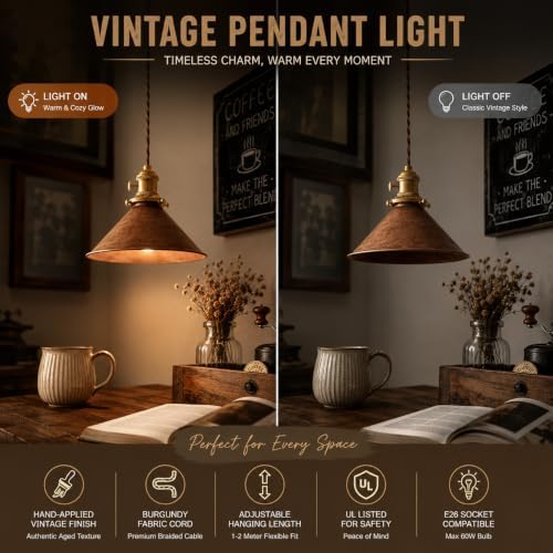 Rusted Copper Kitchen Hanging Lights 8.2 Inch Industrial Lampshade Retro Farm...