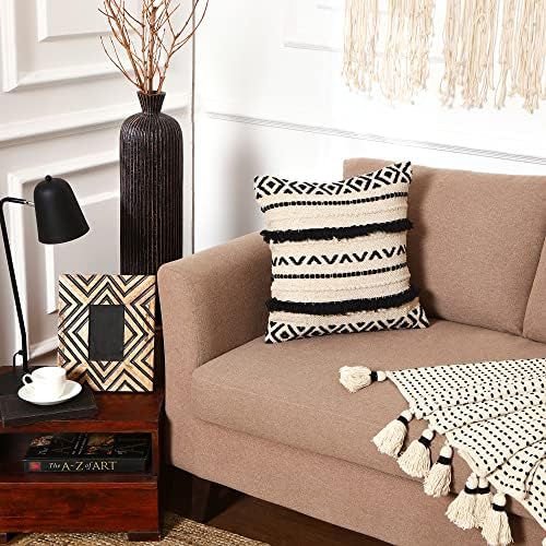 · REDEARTH · Textured Handwoven Throw Pillow Cases Geometric Craft Black