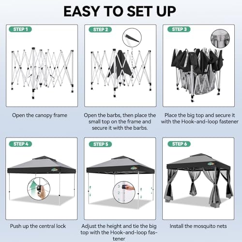 COBIZI 10x10 Pop up Gazebo, One-Push Setup Canopy Tent(Light Gray & Gray)