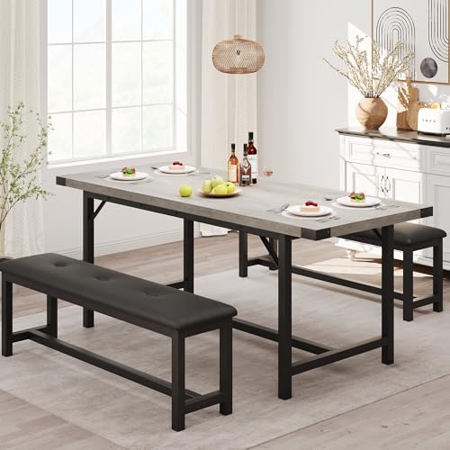 Garvee 63 in Extendable Dining Table Set for 4-6 People, 3-Piece Kitchen Tabl...