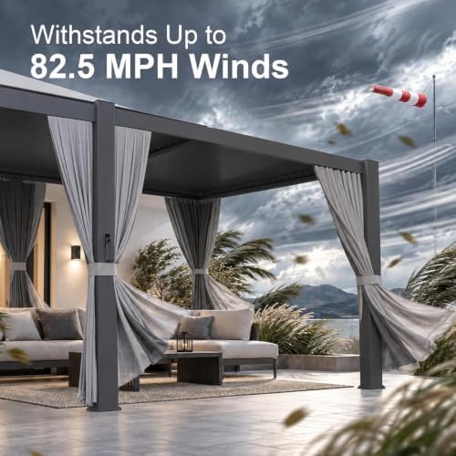 Aoxun Louvered Pergola 12x20 All-Aluminum, Waterproof Curtains and Netting