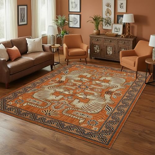 GarveeHome Tiger 6x9 Area Rugs Boho Washable Vintage Non Slip Living Room