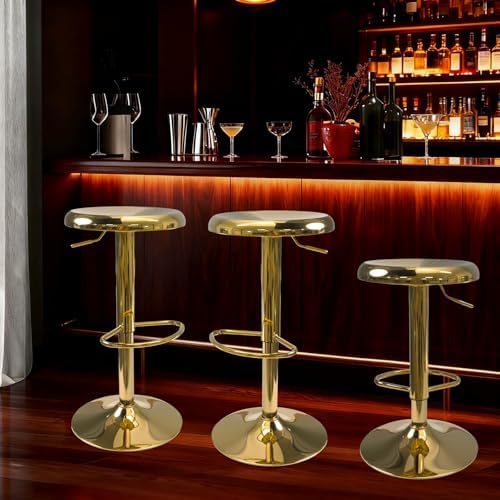 Adjustable Bar Stools Set of 2, Backless Swivel Round Counter & Bar Heigh...