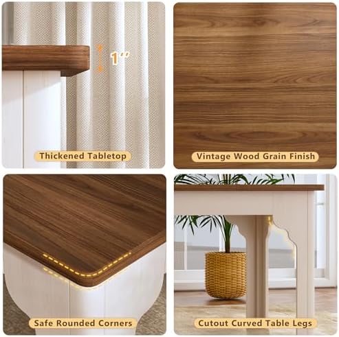 HUAHUU 63" Farmhouse Dining Table Set for 4-6, Kitchen Table with 2 Benc...
