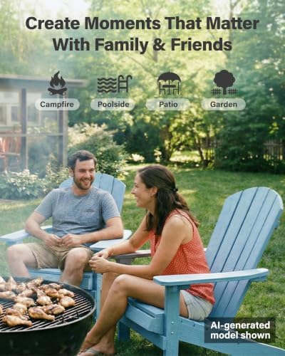YEFU Adirondack Chair with Cup Holder, All-Weather Outdoor Chair, Blue