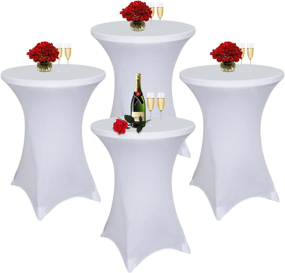Cocktail Table Covers White Spandex High Top Table Cloths 4 Pack 32x43 Inch