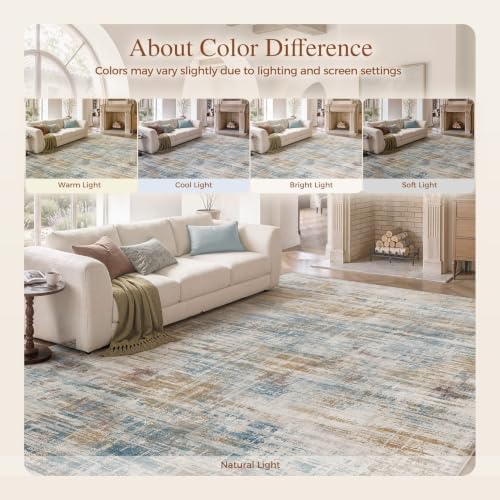 UERMEI 9x12 Area Rug for Living Room Washable Abstract Blue Brown Carpet