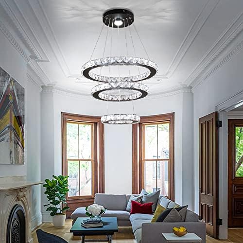 3-Ring Adjustable Height Crystal Chandelier Cool White