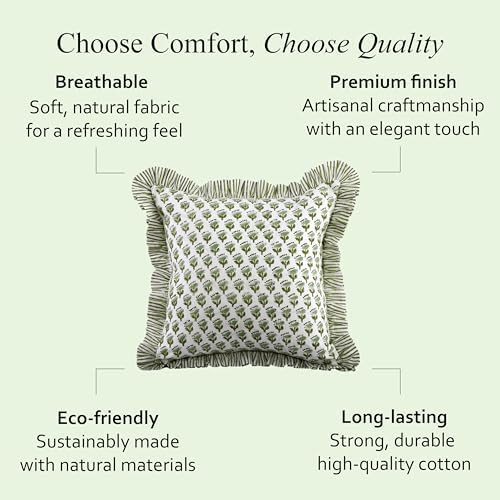 CPC Block Print Ruffle Throw Cover Emerald Green 20"x20" Inch Pack ...