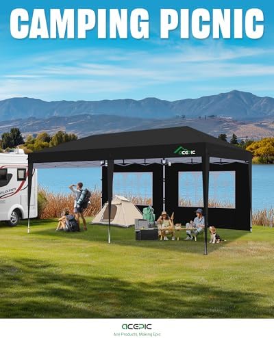 Acepic 10x20 Black, Pop Up Canopy Tent with 6 Removable Sidewalls 10 * 20