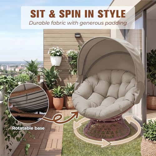 GTPLAYER Outdoor Wicker Egg Chair PE Rattan Chair with Cushion, Oversized Pat...