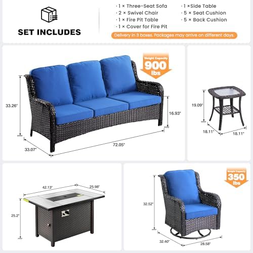 ovios 5-Piece Patio Furniture Set with Swivel Chairs Side Table, Outdoor Wick...