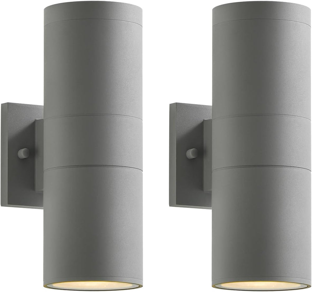 mirrea 12" Modern Outdoor Porch Light in 2 Lights, 2 Pack, Metallic Gray