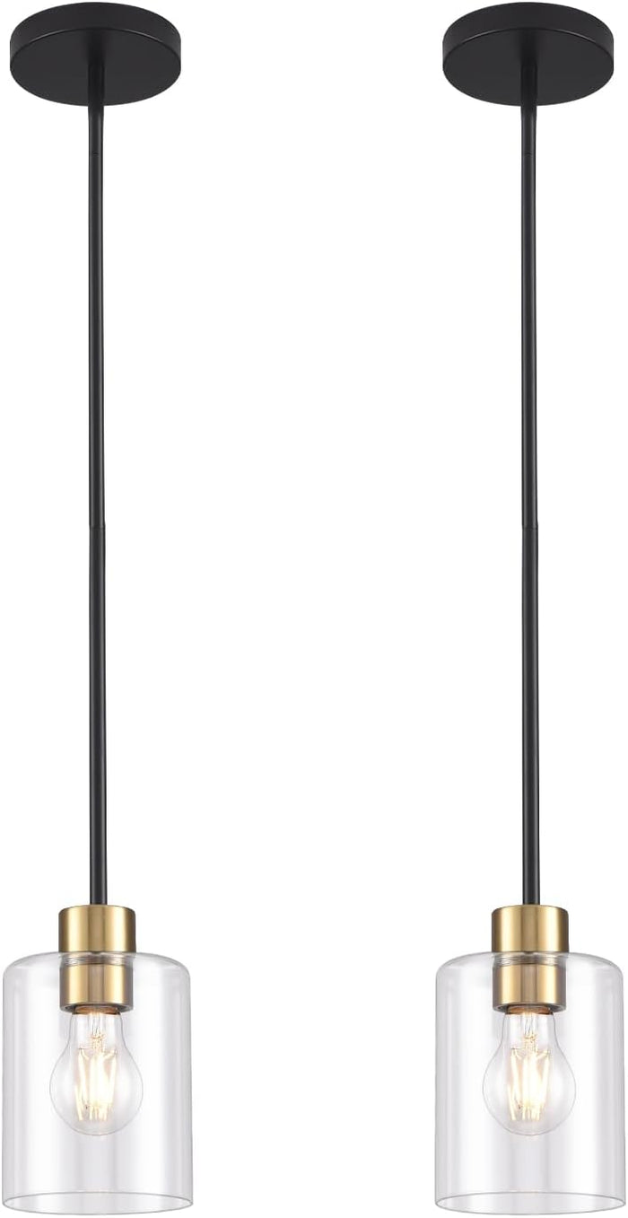 Black Brass Pendant Lights Kitchen Island - Clear Glass Pendant Light Fixture Multiple Stems Rods 3 Units 12 Inch 3 Units 4 Inch (2 Pack Black Brass Downrod)