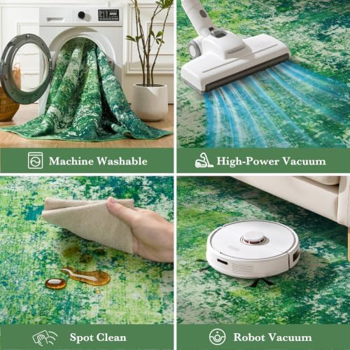 Rugflix 5x7 Dark Green Area Rug for Living Room, Washable Colorful Rug