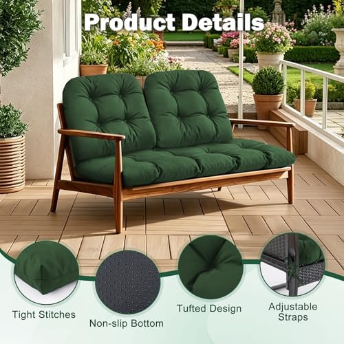 Outdoor Wicker Chair Cushion, 44×19×4 in, Waterproof, Forest Green