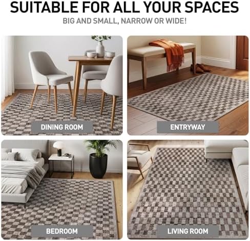 Rugshop Contemporary Checkered Grid Textured Area Rug Beige 7' 10" x...