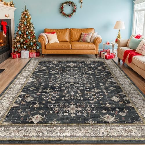 Black Farmhouse Washable 8x10 Area Rugs for Living Room, Bedroom, Dining Room...
