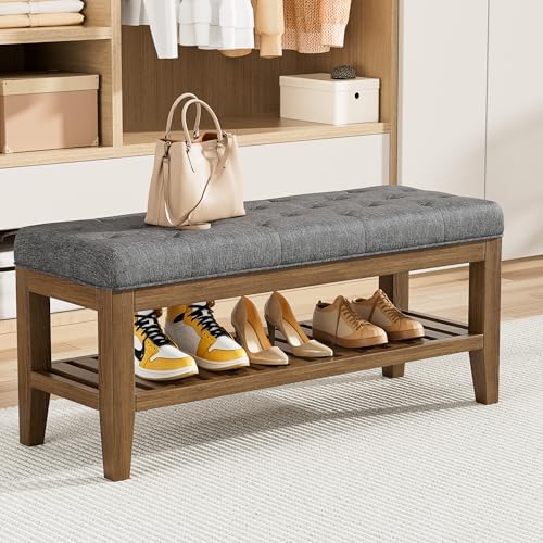 YaFiti End of Bed Storage Bench, 42.9" Entryway Shoe Bench with Solid Wo...
