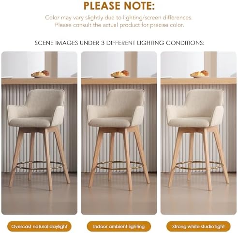 ONEVOG Swivel Counter Height Bar Stools with Backs, Natural Solid Wood Legs