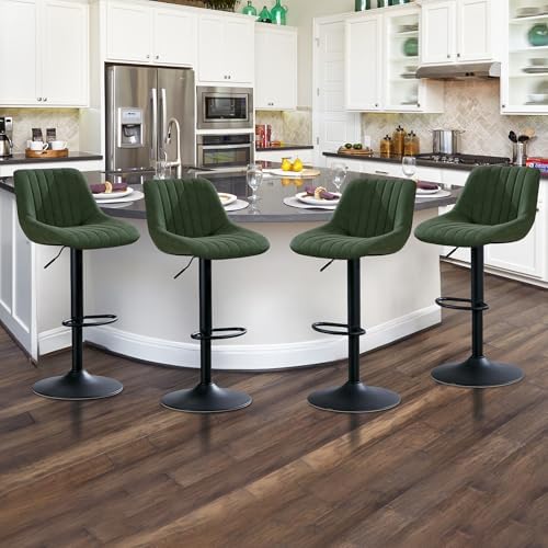 Barstools Set of 3, Adjustable PU Leather Swivel Bar Height Stools with Back,...