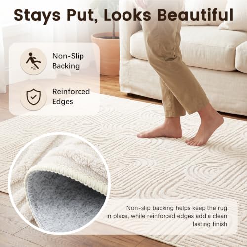 Etwel 5x7 Beige Modern Geometric Textured High-Low Pile Washable Area Rug