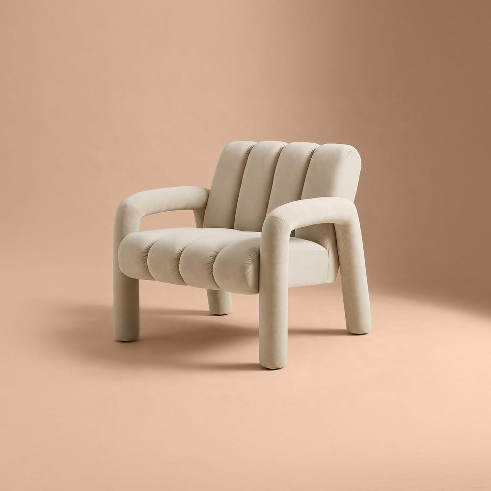 mopio Tubbi Velvet Designer Look Accent Chair with Channel-Tufted Curves and ...