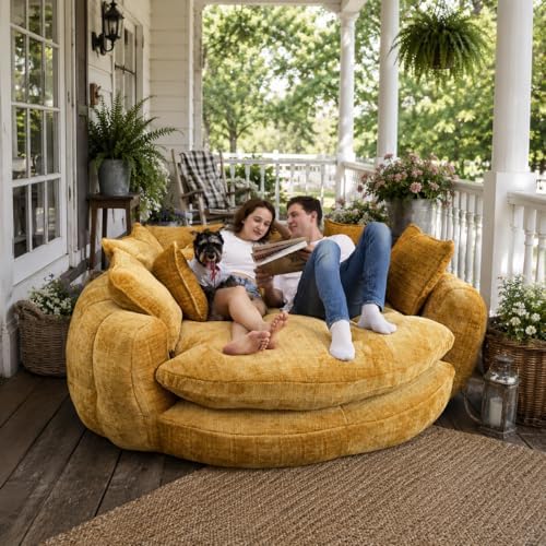 81.1" Oversized Round Chaise Lounge, Extra-Thick 14.9" Seat Wrap-Ar...