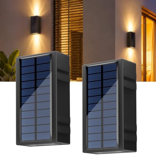 Lacasa 2 Pack Solar Wall Lights Outdoor 2 Colors in 1 Lighting Wall Sconces