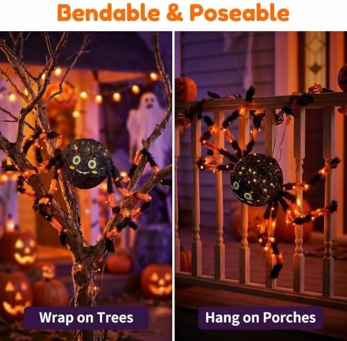 Hairui Halloween Spider with Lights 54IN for Home Patio Porch Decor